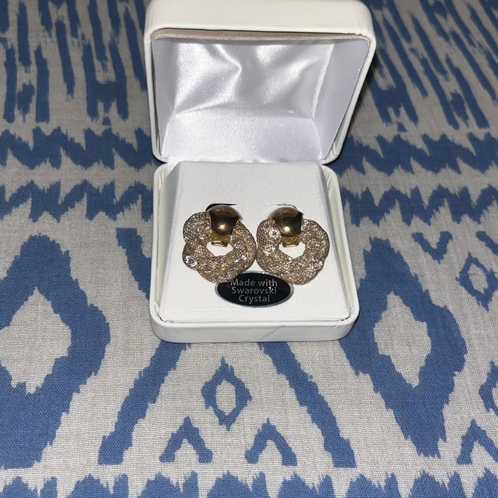 Crystals by Swarovski Embedded Crystals In Mesh Earrings 14K Gold